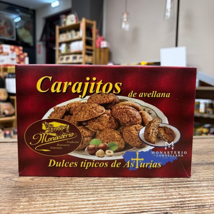 Caja de carajitos de avellana Monasterio de Cornellana, dulce típico de Asturias