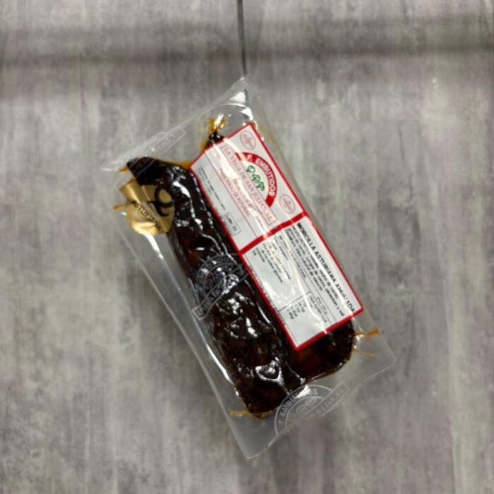 Etiqueta de la morcilla asturiana ahumada de La Vega de San Julián con ingredientes